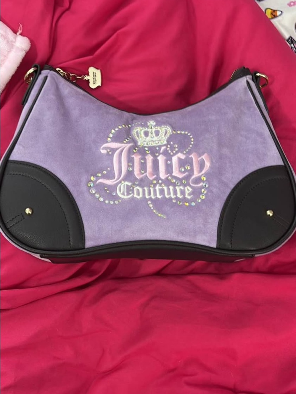 Juicy Couture Lavender Suede Logo Shoulder Bag with Black Trim